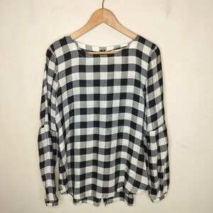 LOFT Buffalo Plaid Top Long Sleeve Black White